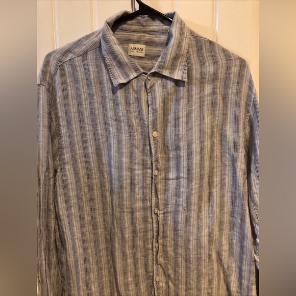 armani collezioni mens Long Sleeve Button Up shirt size L striped Authentic - Picture 1 of 9